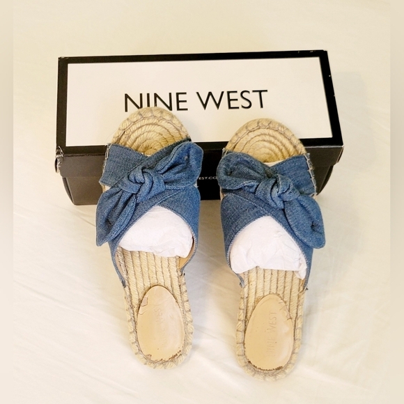 Nine West Bow Brielle Knotted Espadrill Sandal Blue Fabric Women's Size 6.5 M - Picture 4 of 5